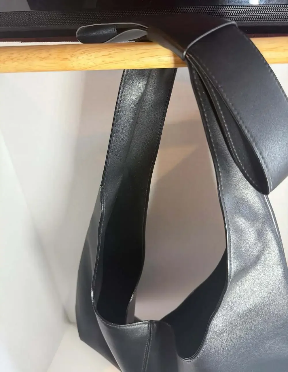 Victoria's Secret Black Faux Leather Bow Tote Hobo Shoulder Bag